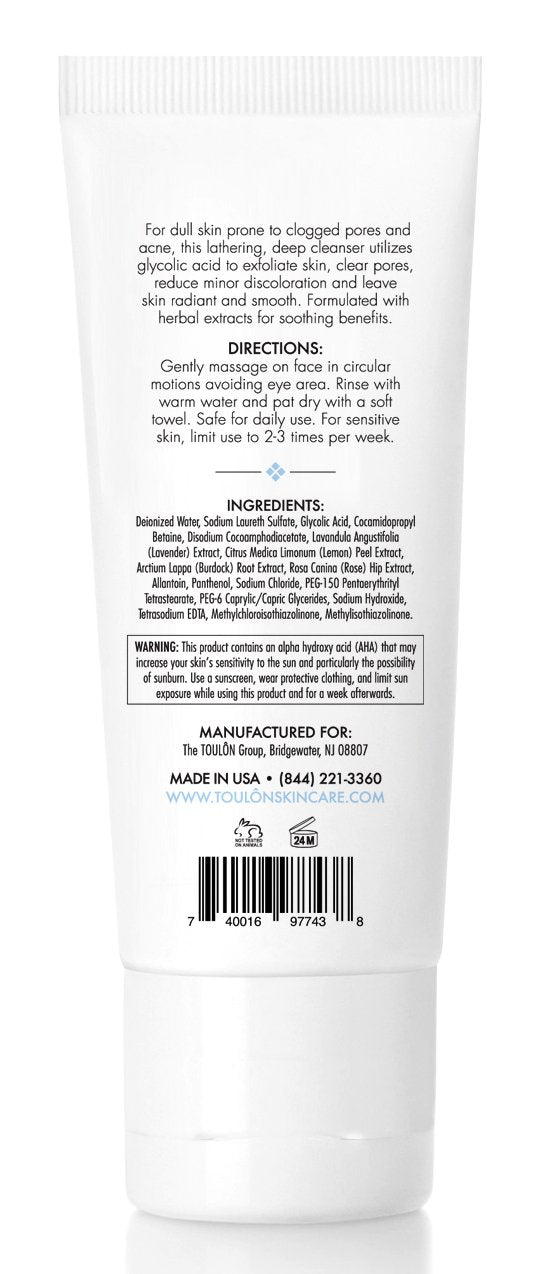TOULON Glycolic Acid Facial Cleanser: Alpha Hydroxy Face Wash with AHA, Vitamin C & Rose Hip to Exfoliate Dry, Sensitive Skin fo