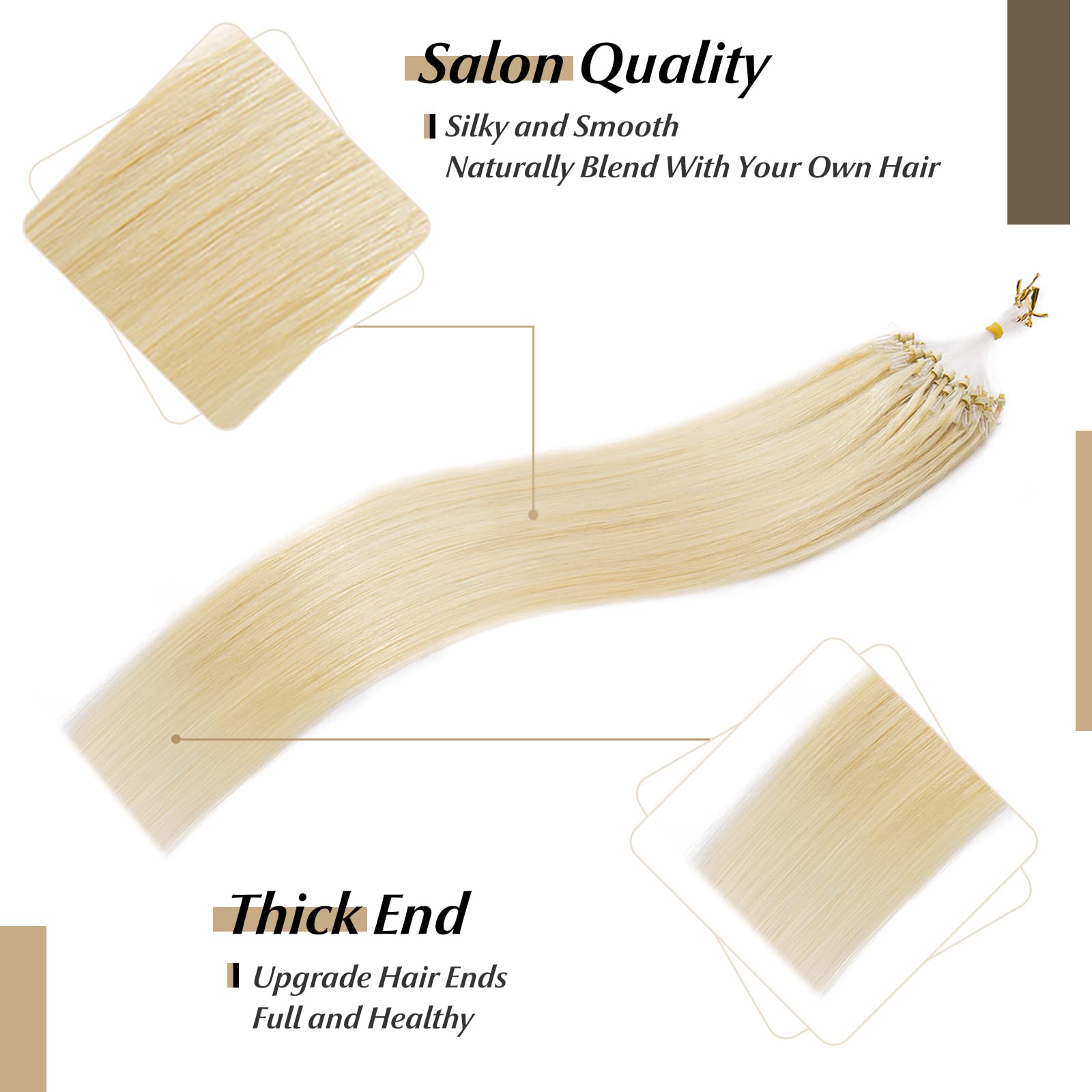 SEGO Micro Loop Human Hair Extensions 22 Inch Bleach blonde Micro Beads Hair Extensions Human Hair Cold Fusion Micro Ring Hair E