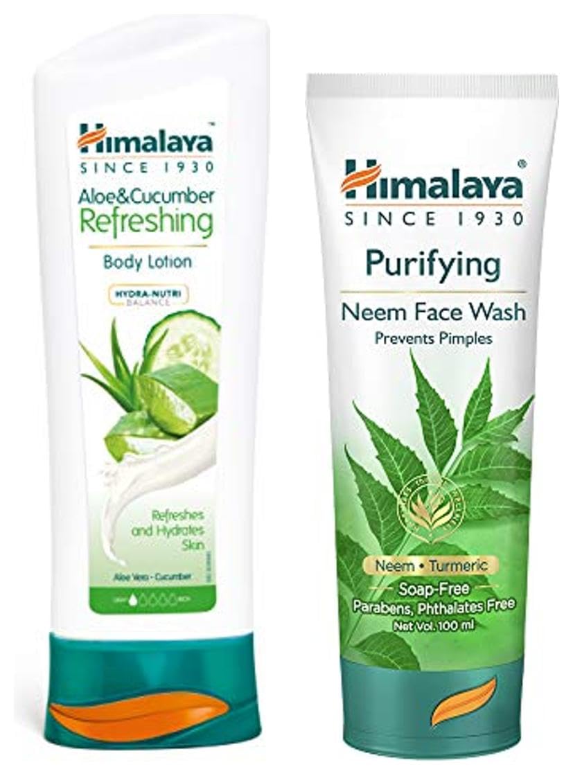 Himalaya Aloe & Cucumber Refreshing Body Lotion, 200Ml & Himalaya Herbals Purifying Neem Face Wash, 100Ml