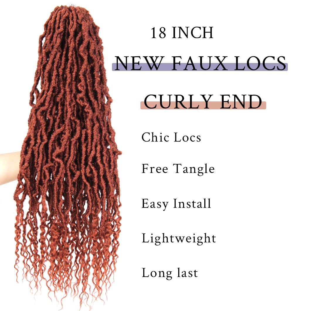 BOHOBABE 18 Inch New Faux Locs With Curly End 6 Packs Soft Locs Crochet Hair 72 Strands Natural Crochet Braids (6Packs,350#)