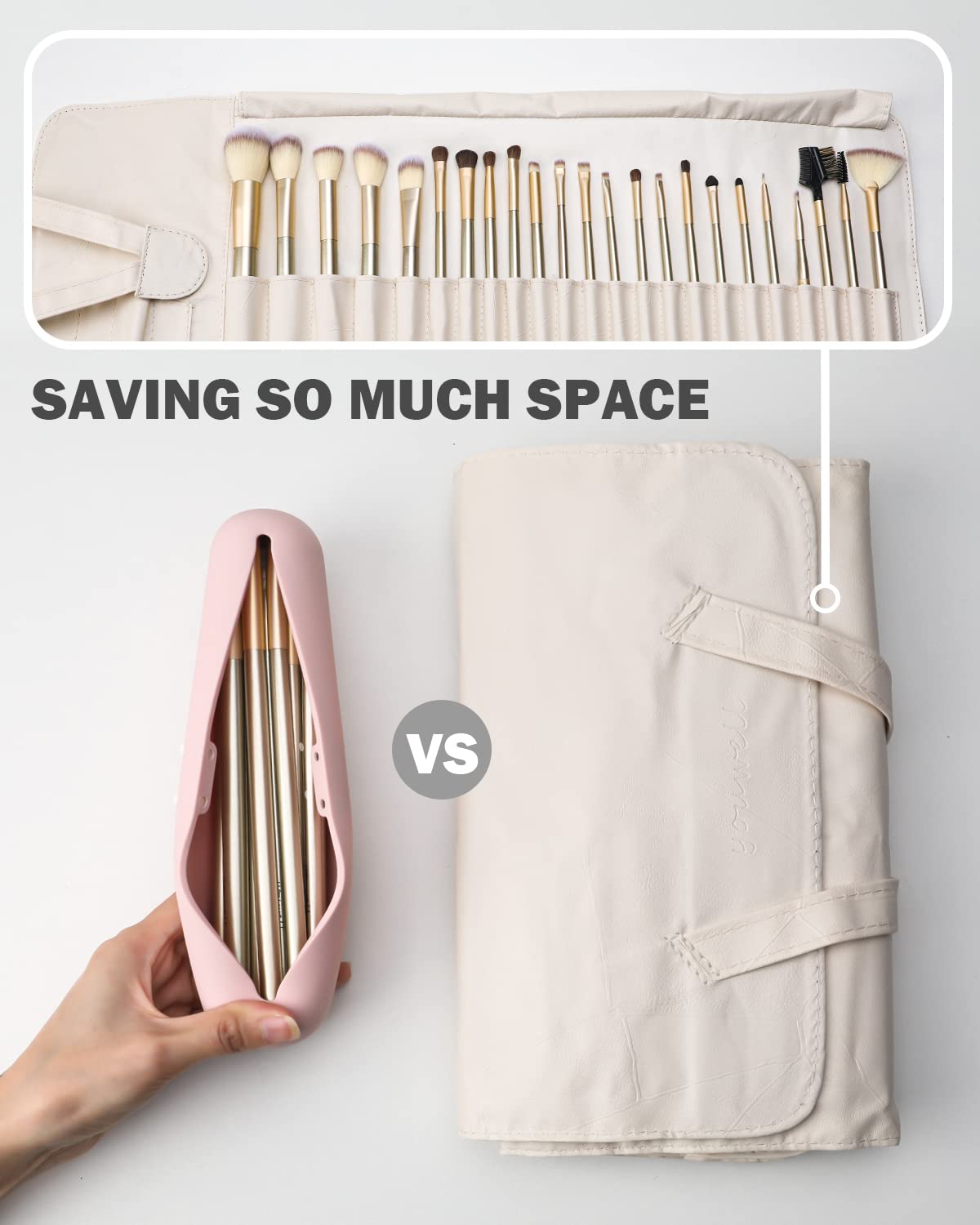 Bezox Makeup Brush Holder With Magnet Closure - Silicone Make Up Brushes Case For Travel - Portable Cosmetic Brush Organizer Bag