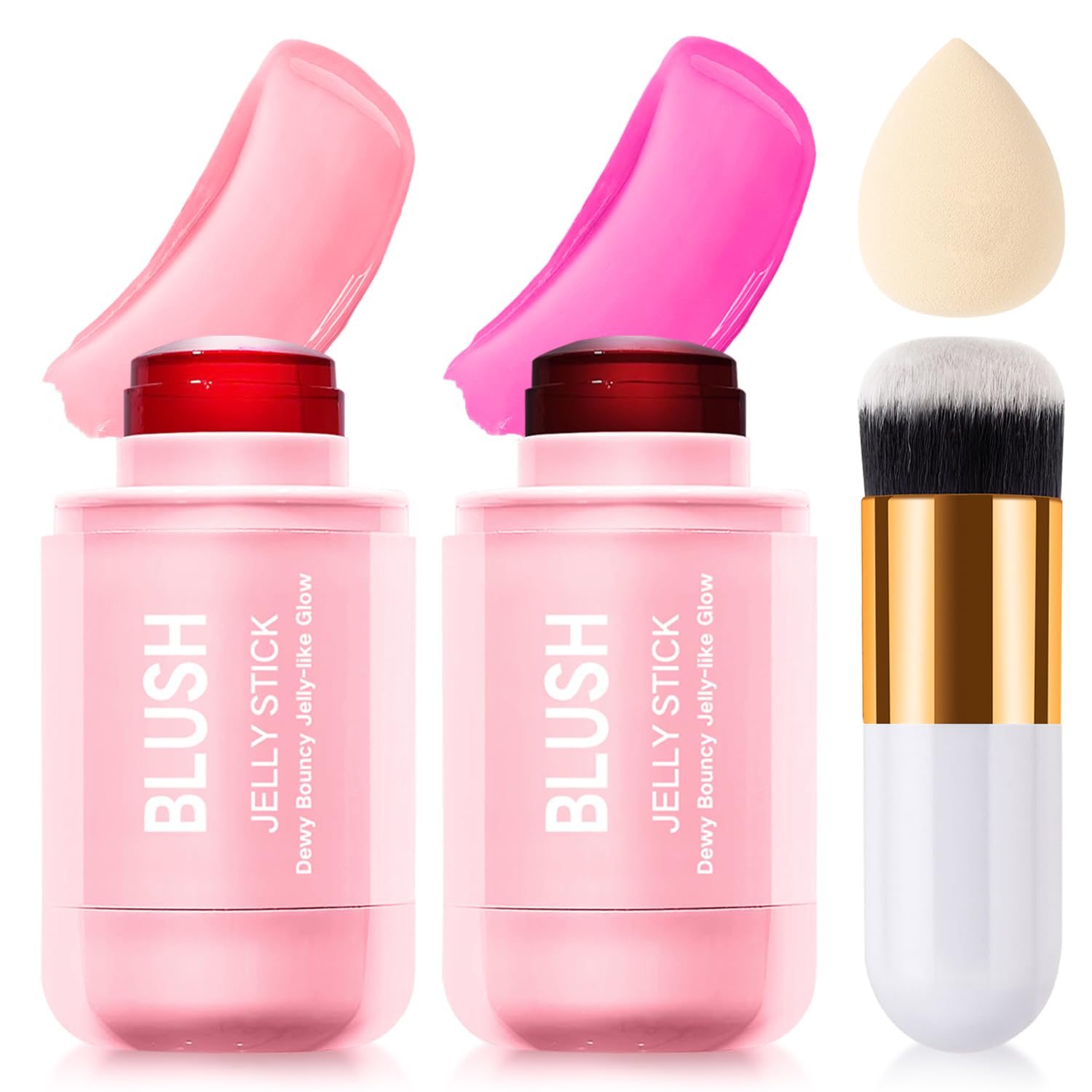 2 Pcs Jelly Blush Contour Stick for Cheeks Eyes Lips Lightweight Dewy Finish Blush Stick Waterproof Long Lasting Lightweight, Sh