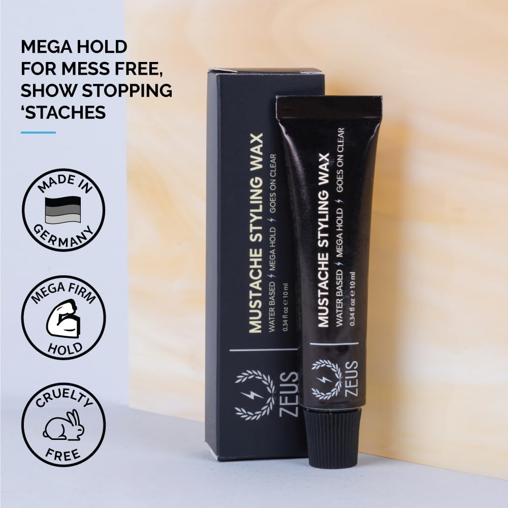 Zeus Mustache Styling Wax, Mega Hold Water Based Moustache Wax For Men (3 Pack)