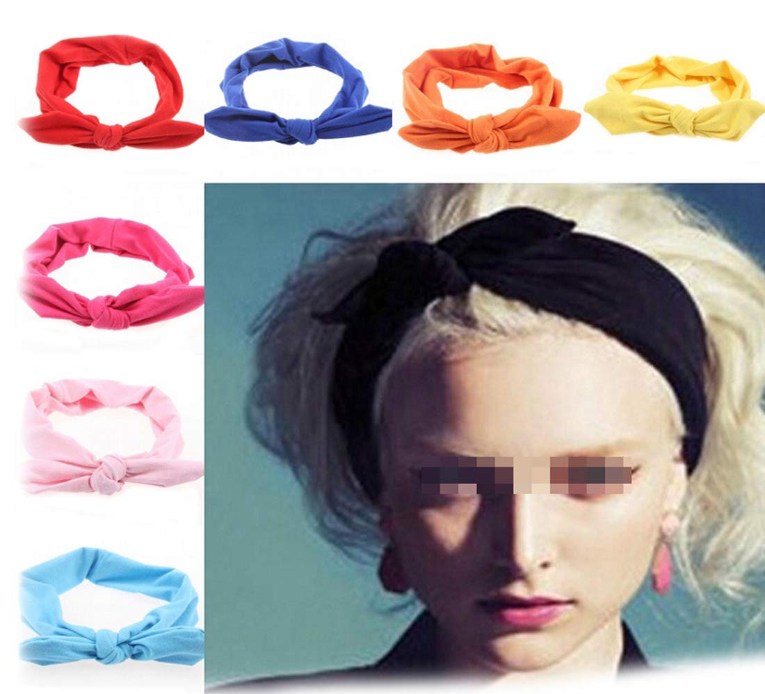 Ewandastore WomenS Elastic Rabbit Ear Headband Turban Headwrap Knotted Soft Twisted Headband Cross Knot Hair Bands(Yellow)