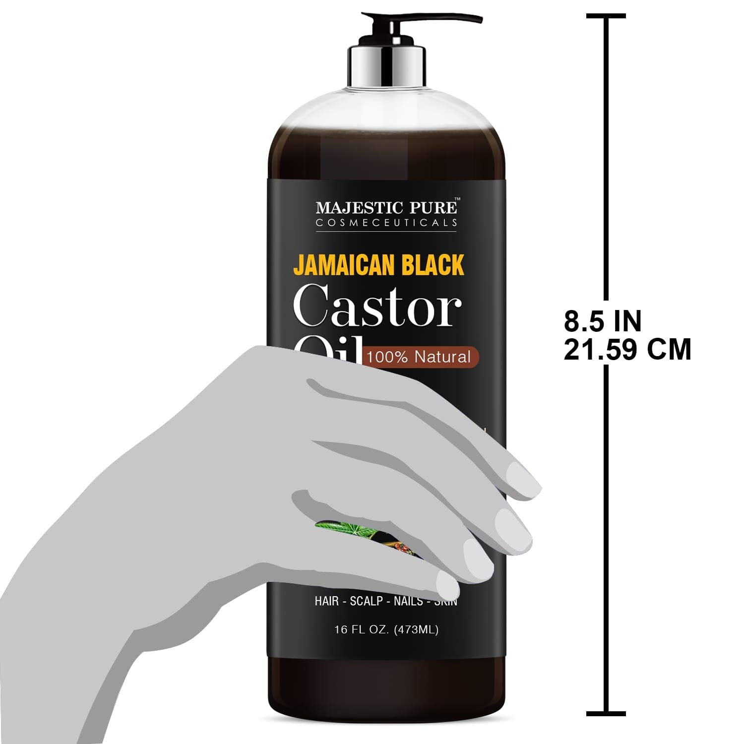Majestic Pure Jamaican Black Castor Oil - Strengthening & Nourishing, 16 Fl Oz, Non-GMO, Brown