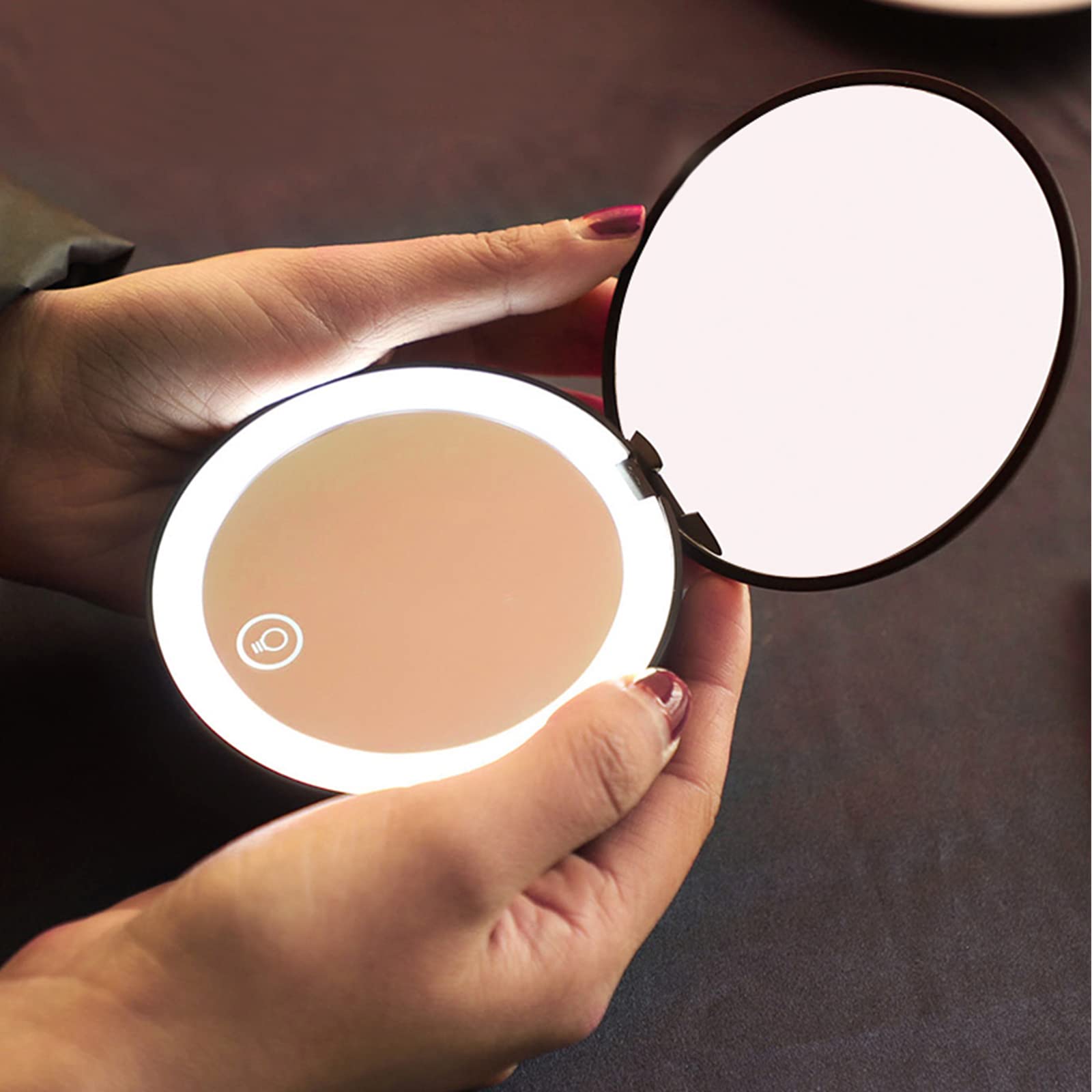 Wobsion Rechargeable Compact Mirror,1X/10X Magnification Compact Mirror With Light,Dimmable Led Travel Makeup Mirror,Portable Mi