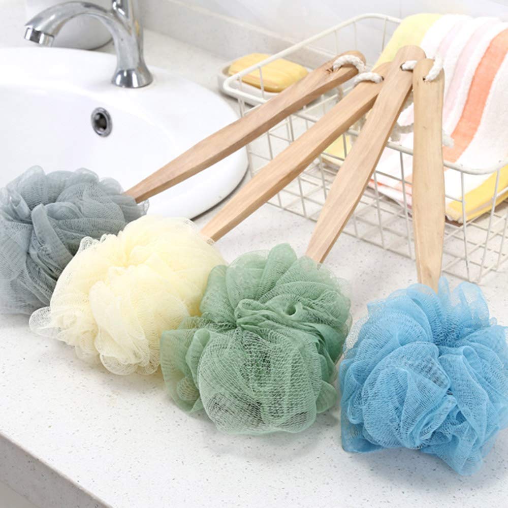Arswin Loofah Back Scrubber For Shower, Wooden Long Handle Bath Sponge Lufa Shower Brush, Soft Nylon Mesh Back Cleaner Washer, B