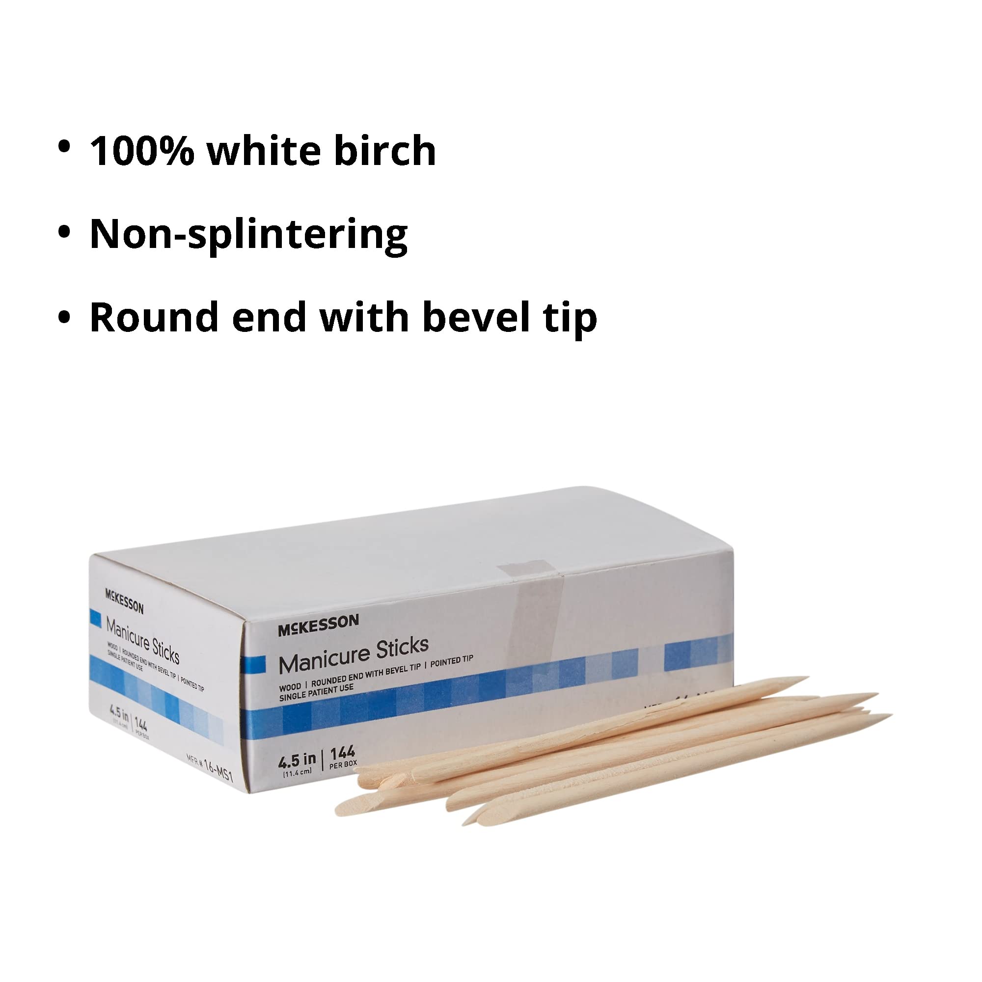 McKesson Manicure Stick, Non-Splintering, 100% White Birch Wood, 4.5 in, 144 Count
