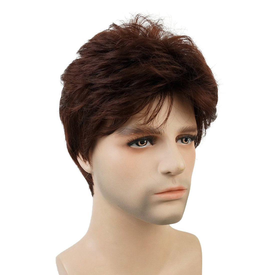 Lydell Men Wig Natural Short Straight Hair Synthetic Full Wigs (33 Dark Auburn)