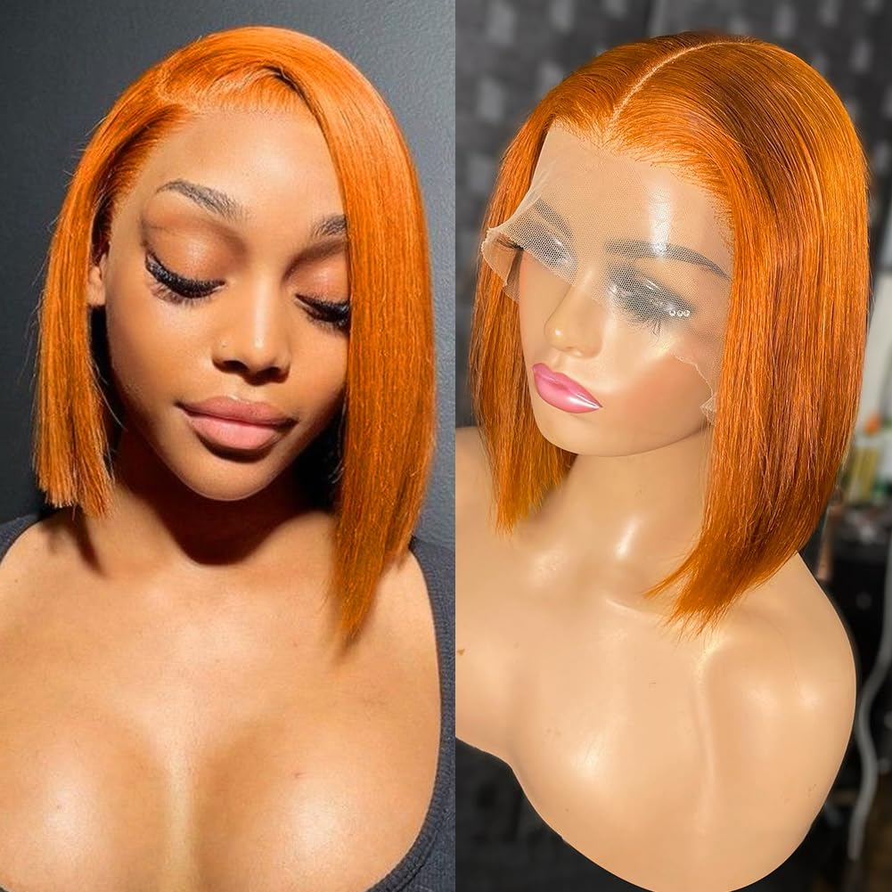 Flady Ginger Orange Bob Wig Human Hair 13x4 HD Lace Front Wigs Human Hair Pre Plucked with Small Knots 150% Density 350# Colored