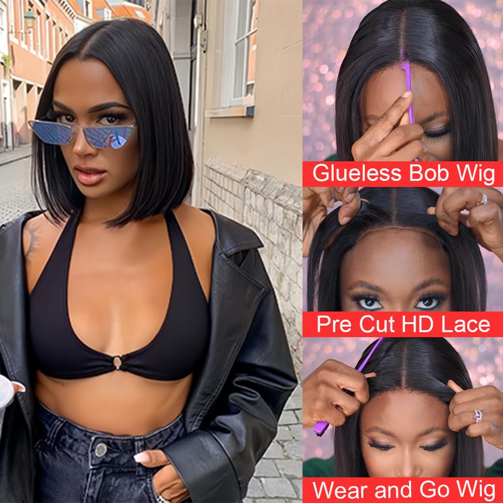 V Show Wear And Go Glueless Bob Wig Human Hair For Beginners Glueless Bob Wigs Human Hair Pre Plucked Pre Cut Wear Go Glueless B