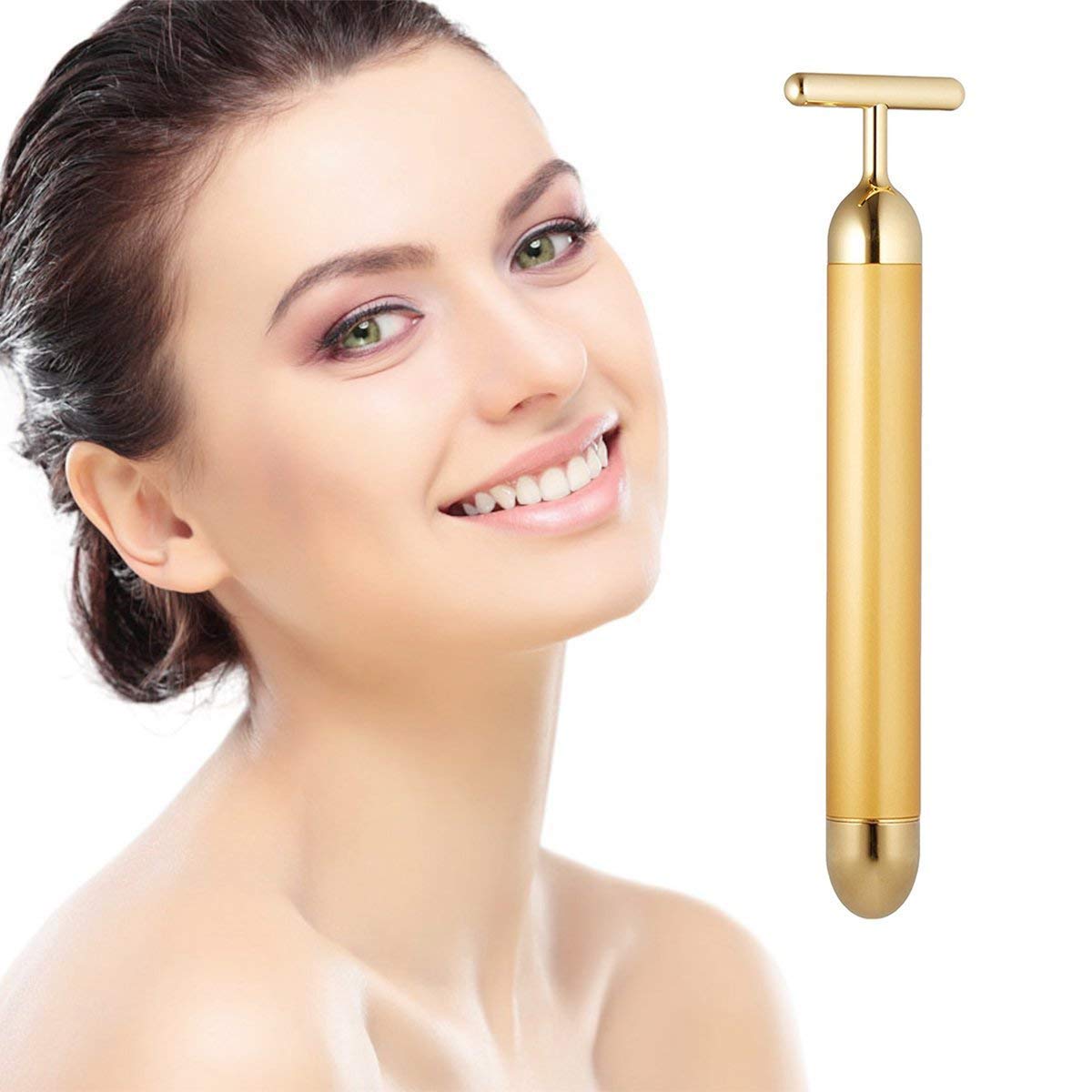 DANgSHAN Beauty Bar 24k golden Pulse Facial Massager, T-Shape Electric Sign Face Massage Tools for Sensitive Skin Face Pull Tigh