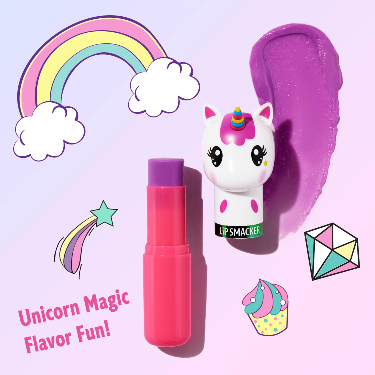 Lip Smacker Lippy Pals Unicorn, Flavored Moisturizing & Smoothing Soft Shine Lip Balm, Hydrating & Protecting Fun Tasty Flavors,