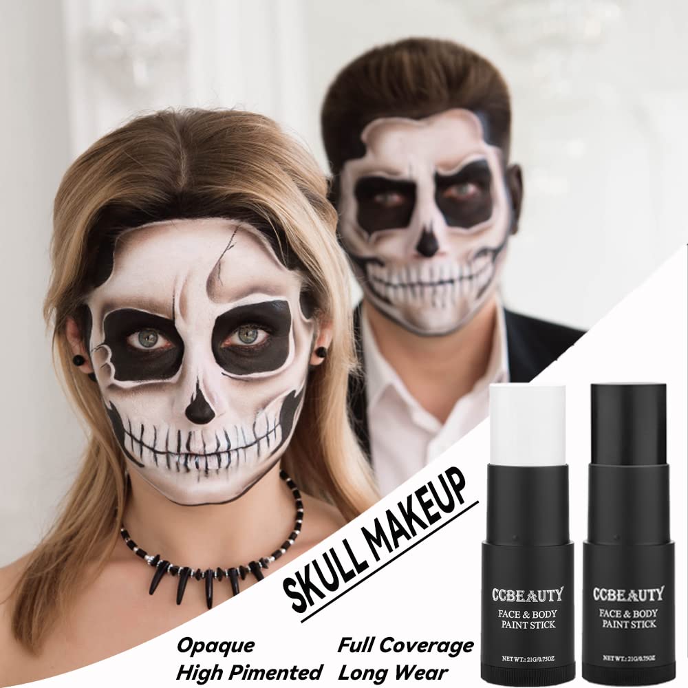 Ccbeauty White Black Face Body Paint Stick, Cream Eye Black Sticks For Sports, Blendable Foundation For Clown Skeleton Vampire S