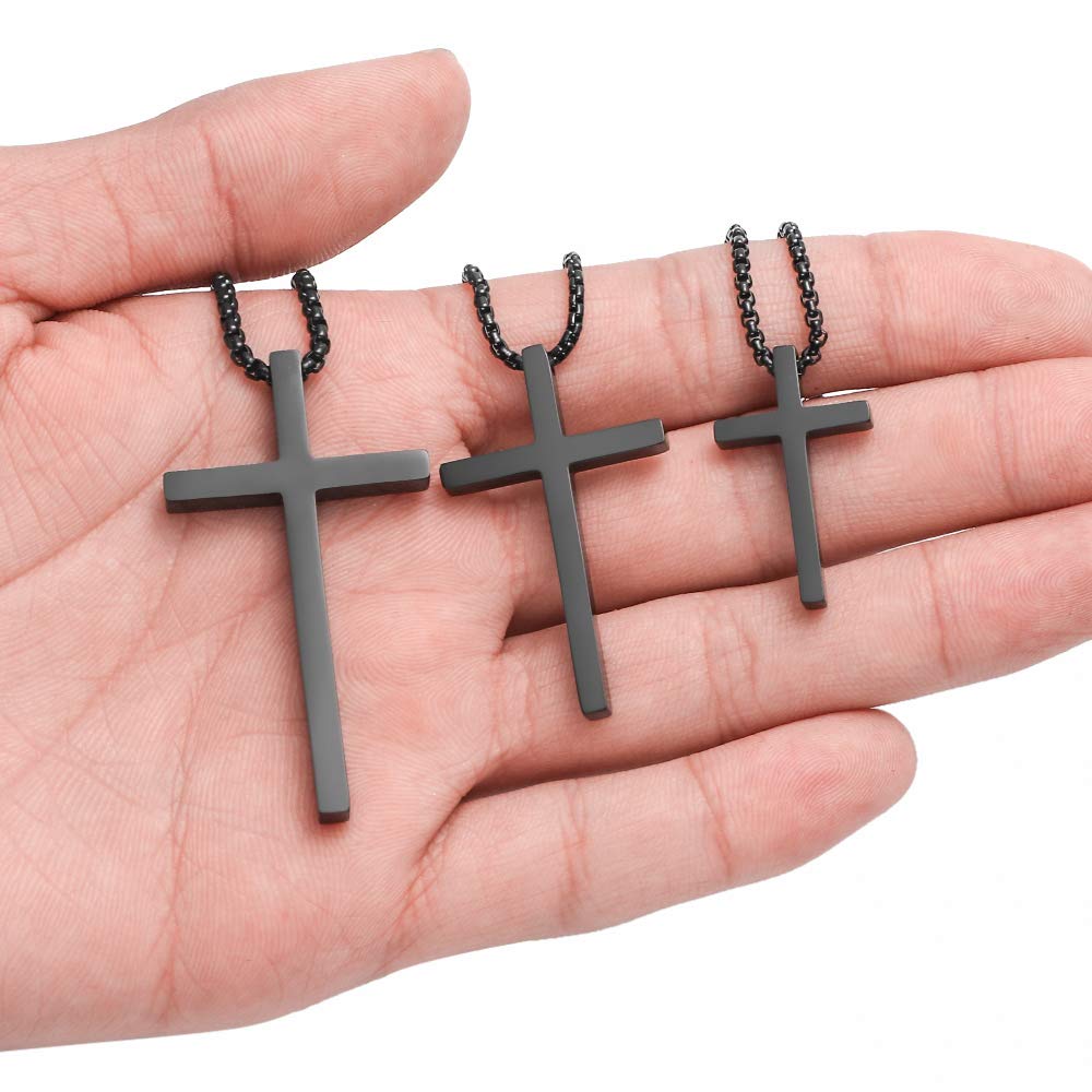 M MOOHAM Cross Necklace for Men, Silver Black Gold Stainless Steel Plain Cross Pendant Necklace for Men Box Chain 16-30 Inch