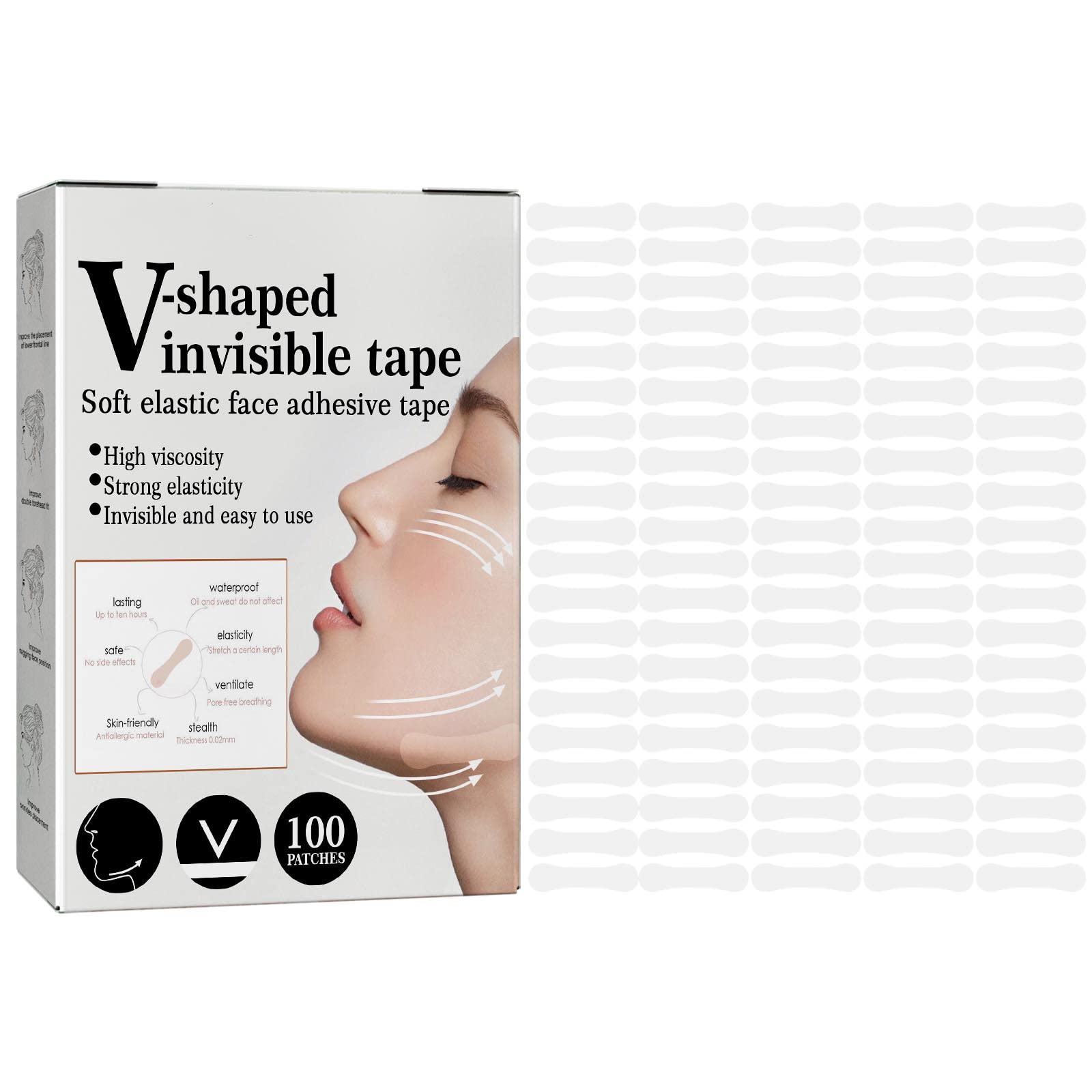 Face Lift Tape Invisible,100 Strips Facial Tape Face Lift,Instant Face Lift,V Shape Face Lift Tapes,Face Tape Lifting Invisible,