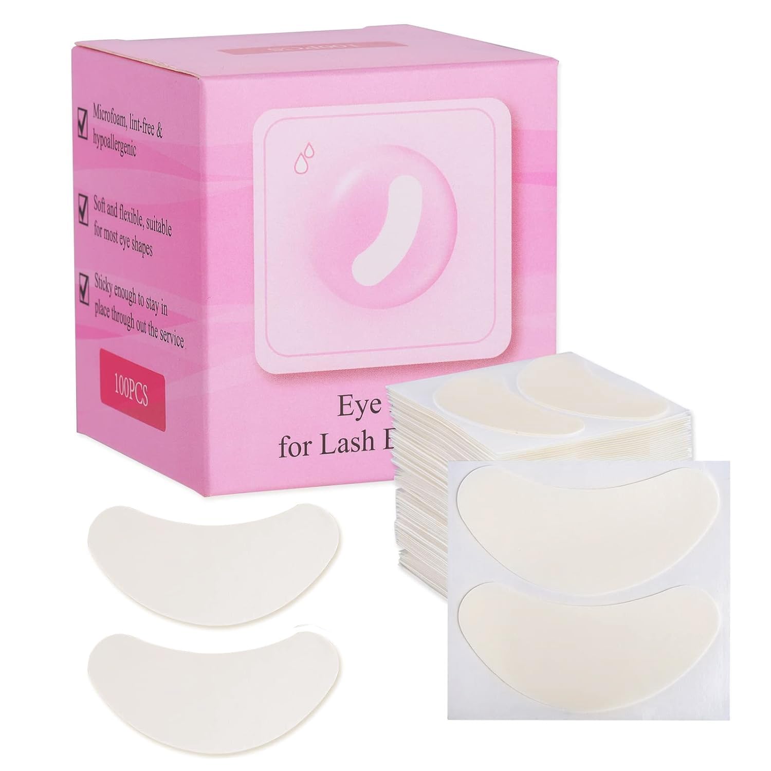Miuffue 100 Pcs Foam Eye Pads For Lash Extensions, 2.76'' Under Eye Pads For Eyelash Extensions, Micro-Foam Lash Pads Lint Free,