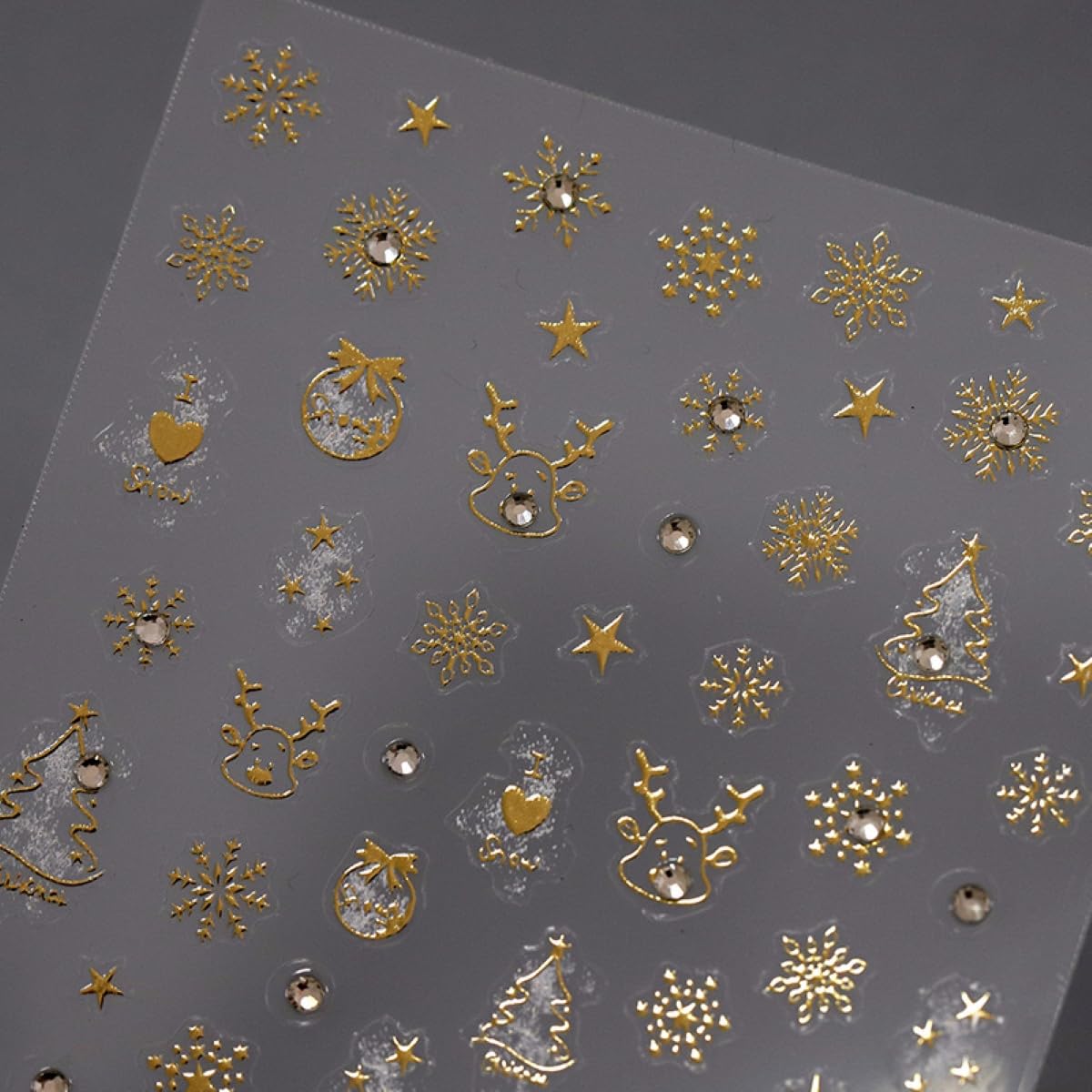 Christmas Nail Art Stickers 5D Embossed Gold Snowflake Nail Stickers Self-Adhesive Elk Wreath Xmas Tree Rhinestone Star Elk Nail