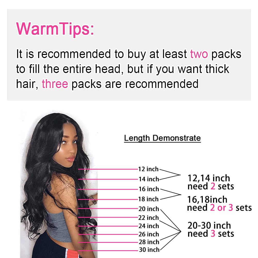 Body Wave Brazilian Clip in Hair Extensions Human Hair 8Pcs Remy Hair Extensions Clip ins for Black Women with 18Clips 120g (20i