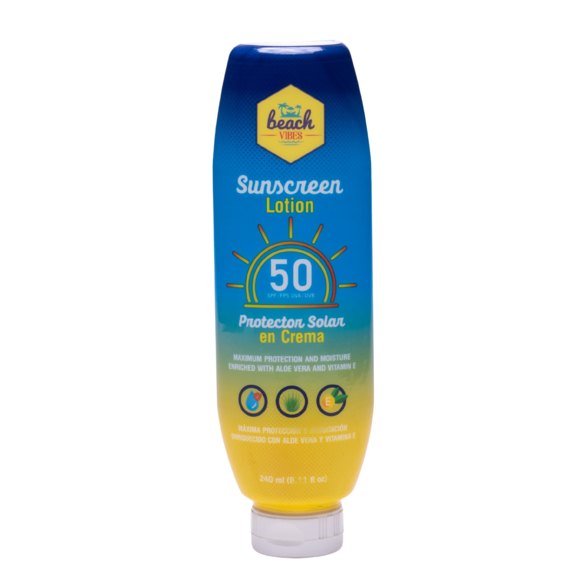 Beach Vibes  Sunscreen Cream SPF 50+ 240 ml Formula enriched with moisturizing ingredients, water and sweat resistant, prevents
