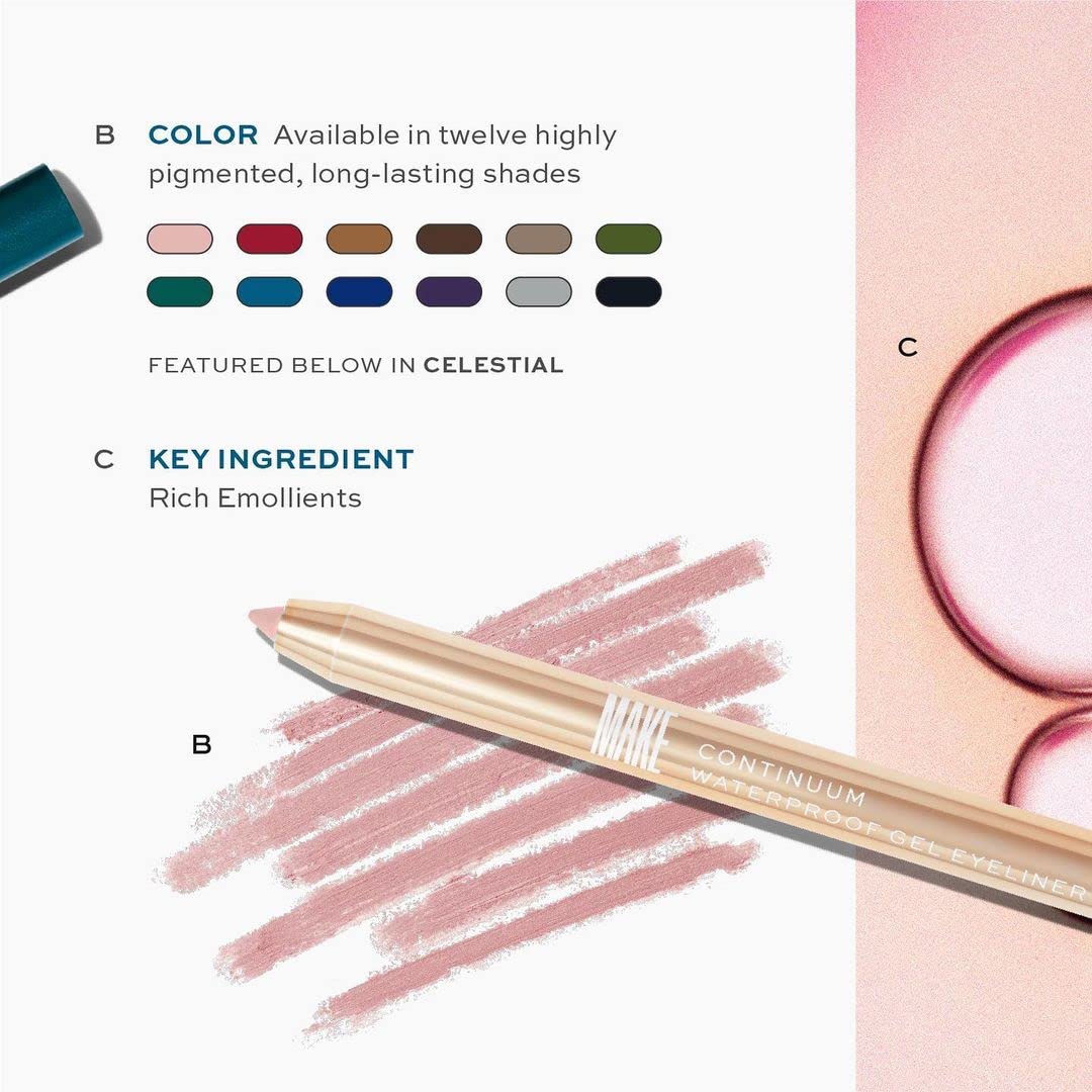 Make Continuum Waterproof Gel Eyeliner - Gold Eyeliner Pencil - Smudge-Proof Professional Makeup - Sparkly Taupe Eyeliner Pen, H
