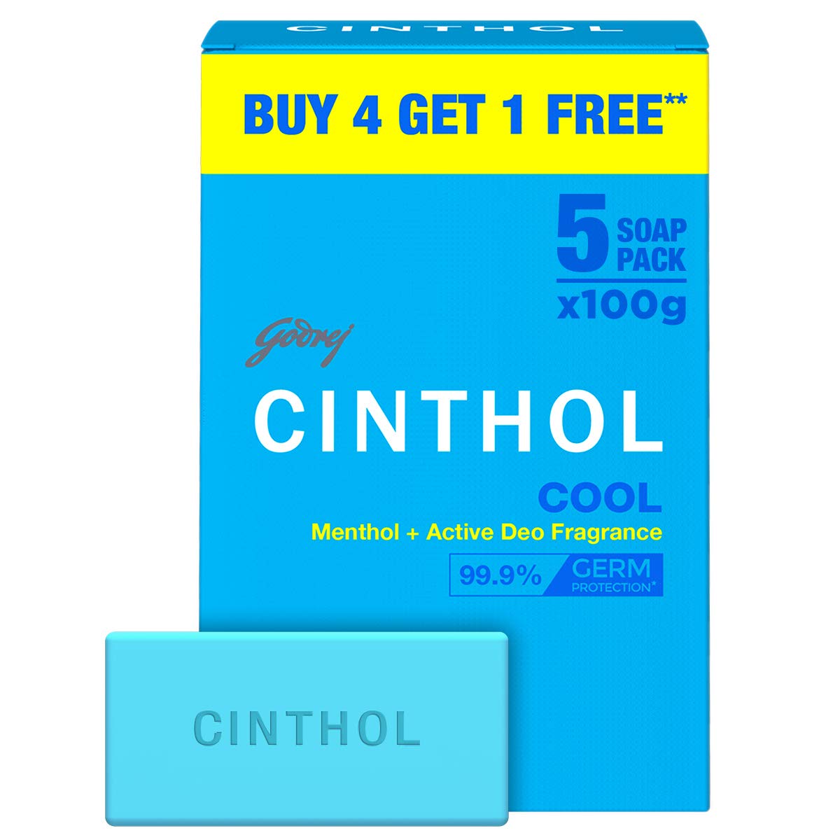 Cinthol Bath Cool Soap, 100G (Pack Of 5) (Buy 4 Get 1 Free)