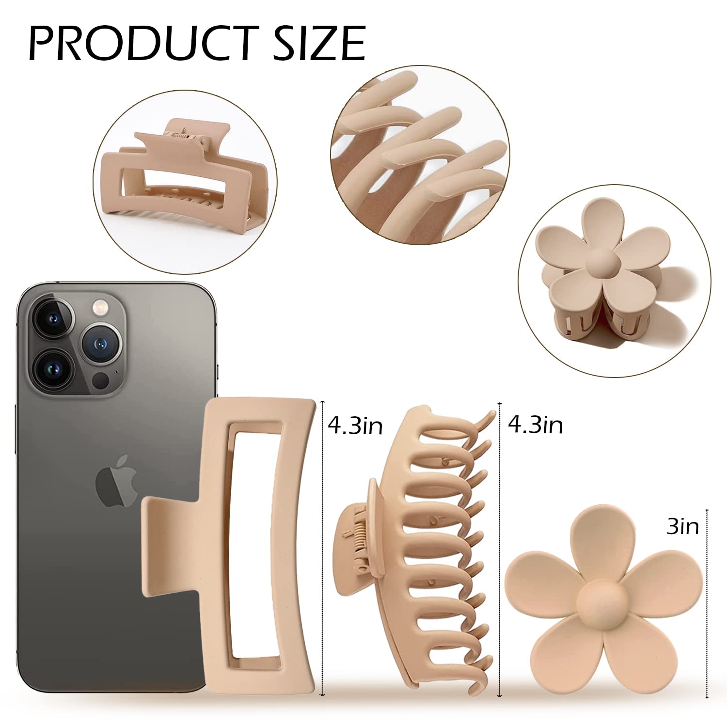 12 Pack Large Hair Claw Clips 4.3 Inch Rectangle Hair Claw Clips Flower Hair Clips For Women Thick Hair, Matte Hair Clip Banana