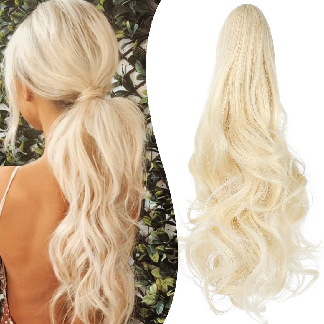 Mitrygreen Claw Clip Ponytail Extension 18'' Clip in Wavy Ponytail Hair Extensions Long Pony Tails for Women Extensions Bleach B