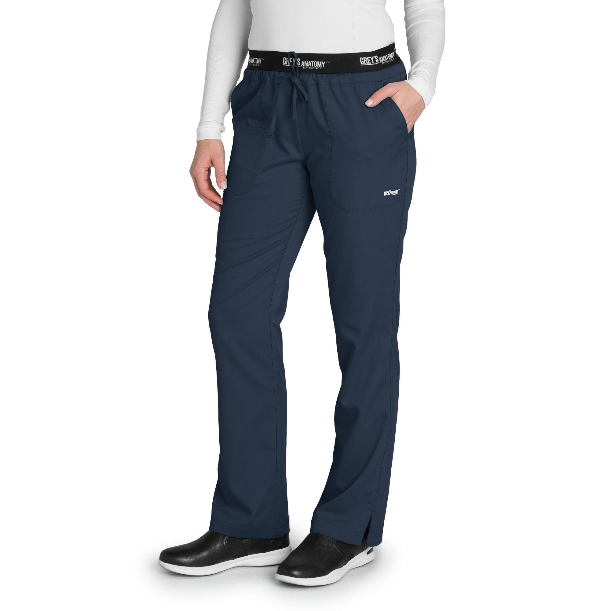 greys Anatomy 4275 3 Pkt Logo Waist Pant with Drawstring (Steel, Large Petite)