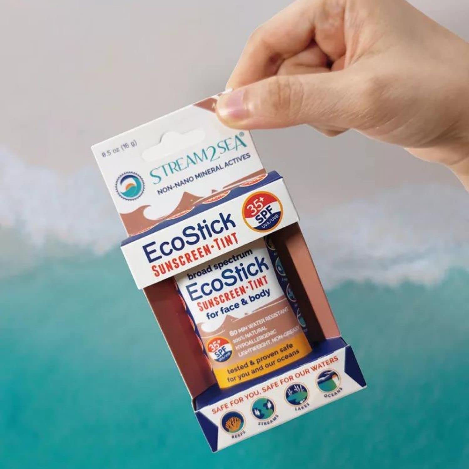 Stream2Sea Ecostick Spf 35 Mineral Sunscreen Stick, Sweat Water Resistant Sunblock, Usda Approved Biodegradable Paraben Free Ree