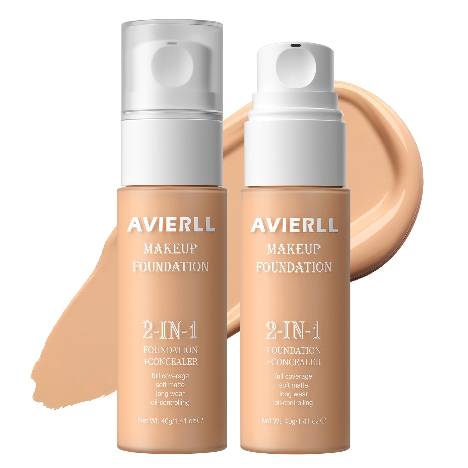 AVIERLL 2in1 Foundation and Concealer, Full Coverage Soft Matte Finish, Long Wear OilControlling Makeup, 6 Shades for All Ski