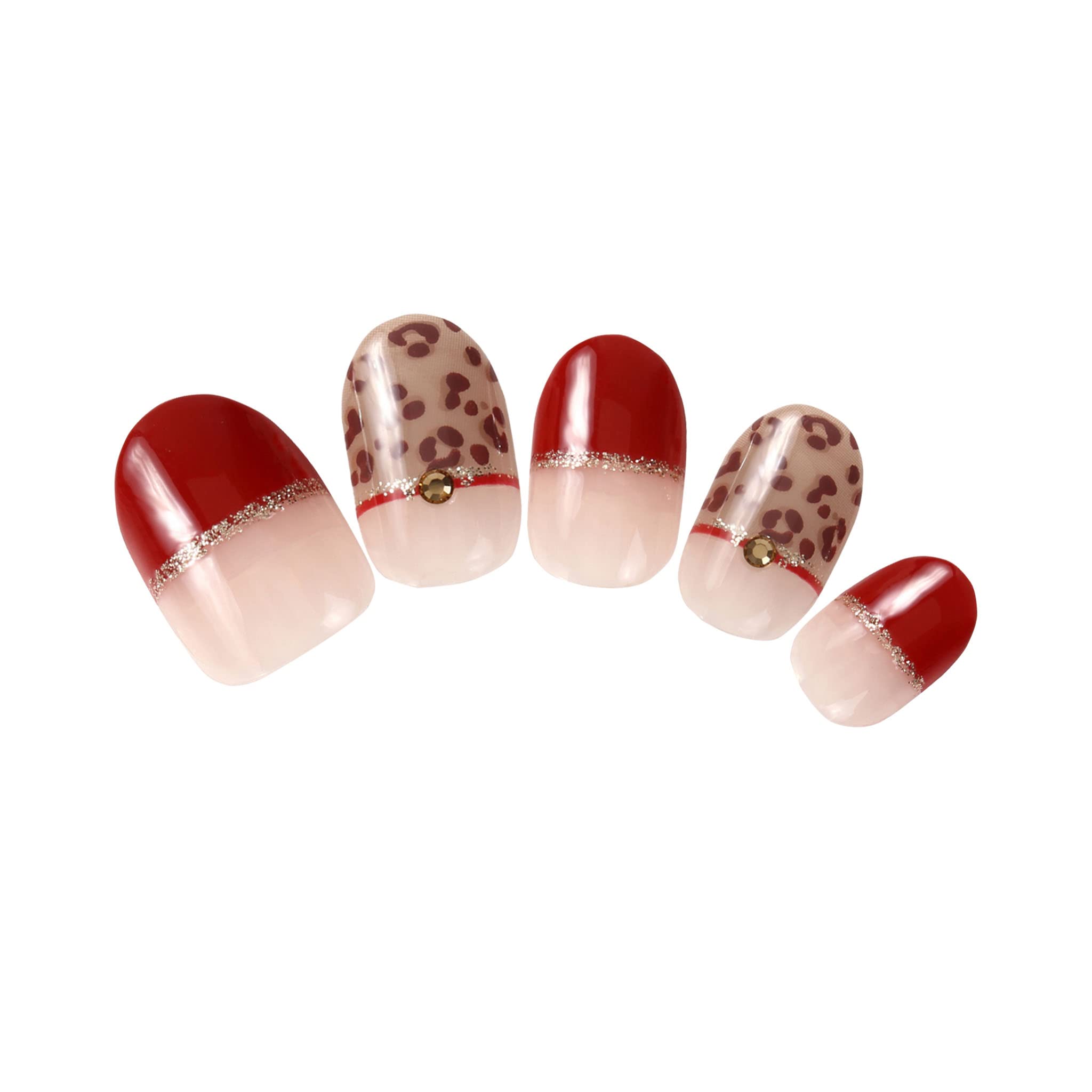 Kiss New York Press and Go False Nails Press On Nails Full Cover Nails Tips with Self Adhesive Tabs (Red Leopard)