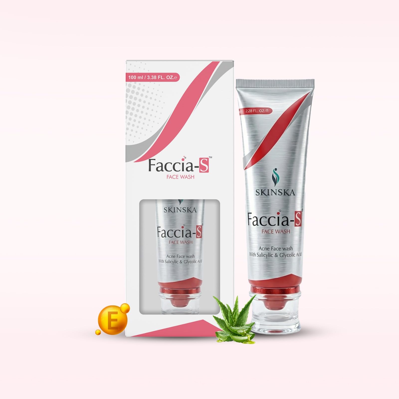 Skinska Naturals - Anti-Acne Faccia-S Face Wash, 5% Aloe Vera, 1% Glycolic Acid, And 2% Salicylic Acid Preventing Breakouts, Acn