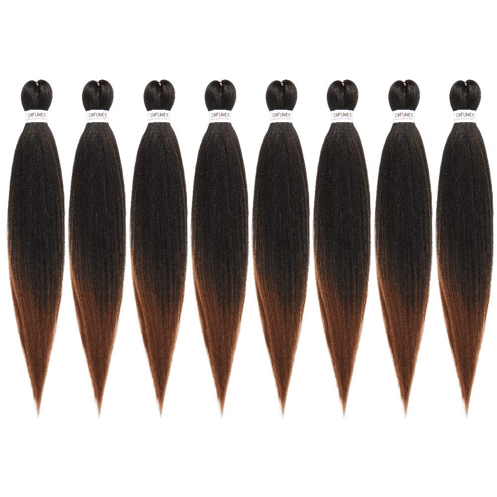 Difunee Pre-Stretched Braiding Hair - 24 Inch 8 Packs Long Braiding Hair Yaki Texture Soft Crochet Braids, Ombre Brown Hot Water