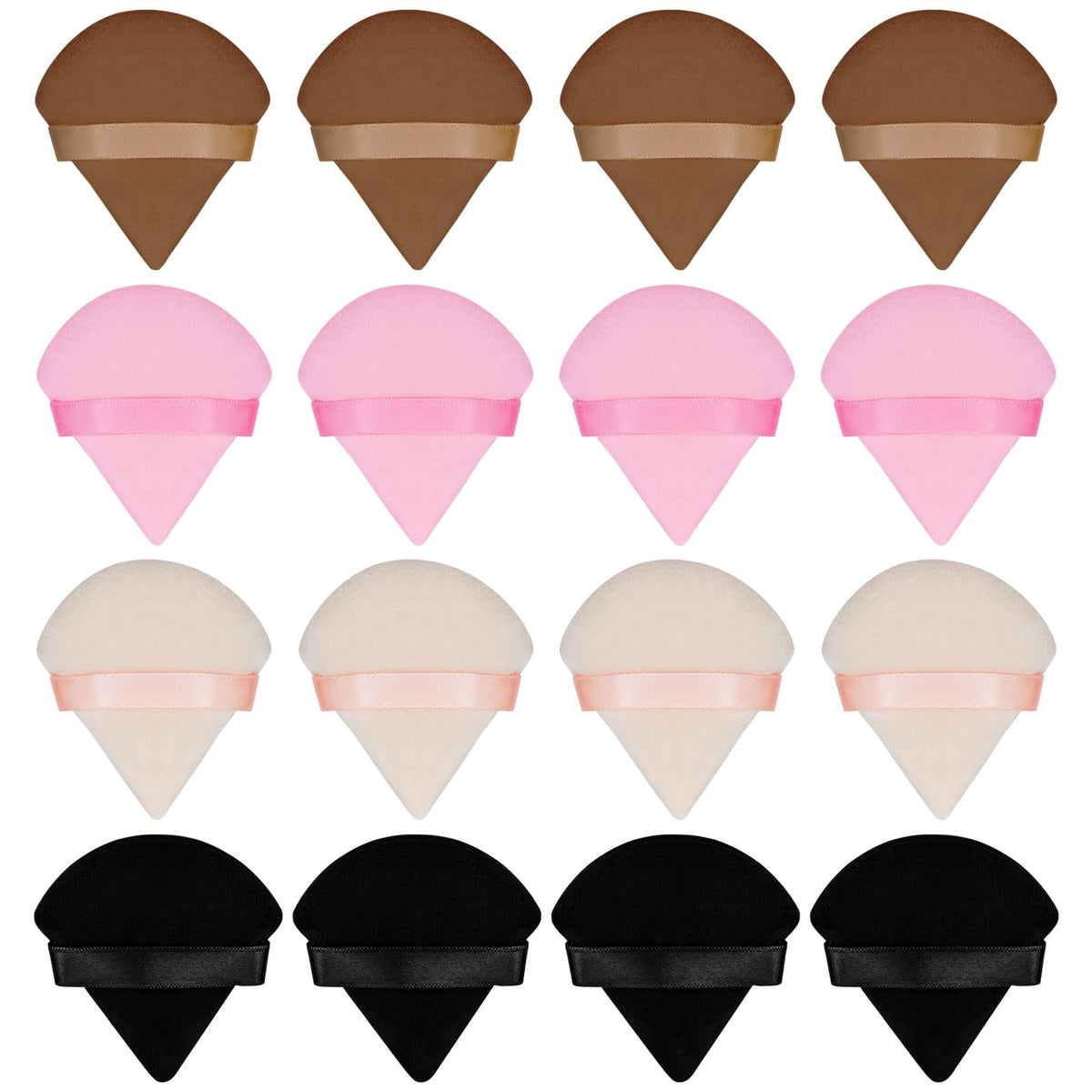 Flytianmy 16Pcs Triangle Powder Puffs, Face Makeup Puff for Body Loose Powder Beauty Makeup Tool Black,Nude,Pink,Brown