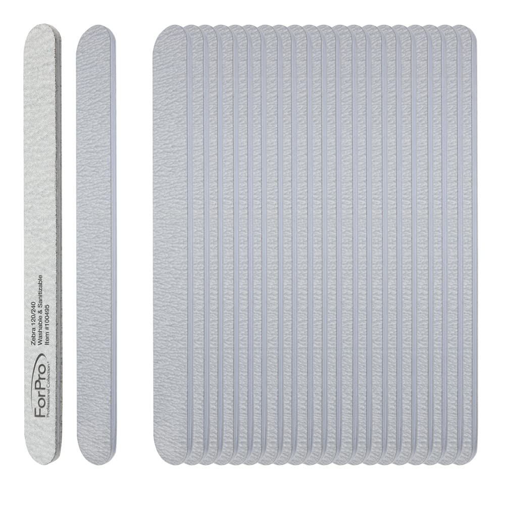 Forpro Zebra Foam Board, 120/240 Grit, Double-Sided Manicure Nail File, 7    L X .75    W 50-Count