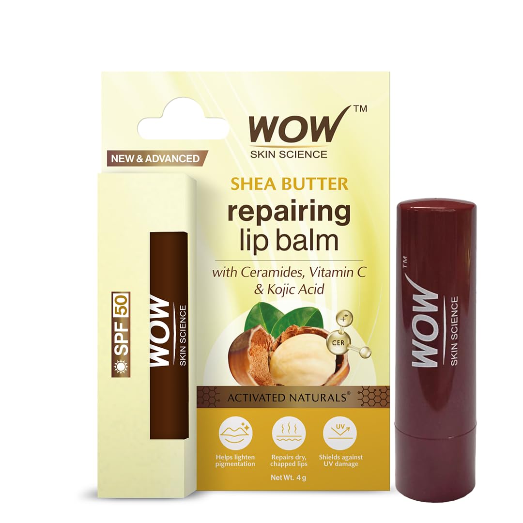 Wow Skin Science Shea Butter & Ceramides Repairing Lip Balm With Spf 50 Brightening Lip Balm For Pigmentation | With Vitamin C &