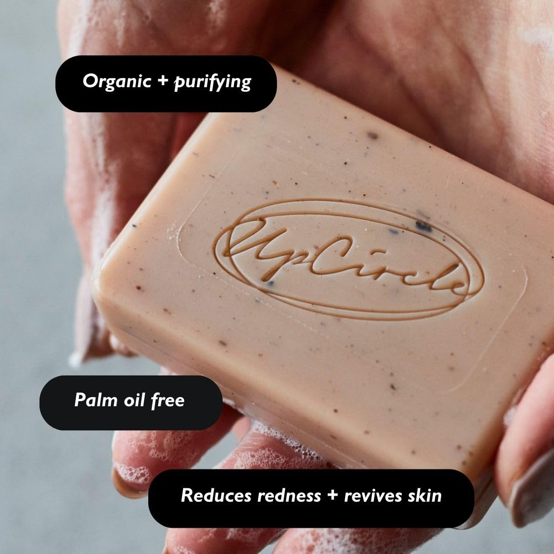 UPCIRCLE Cinnamon + Ginger Chai Soap Bar 3.5oz - Organic Vegan Cleanser For Face And Body - French Pink Clay + Glycerin Reducing