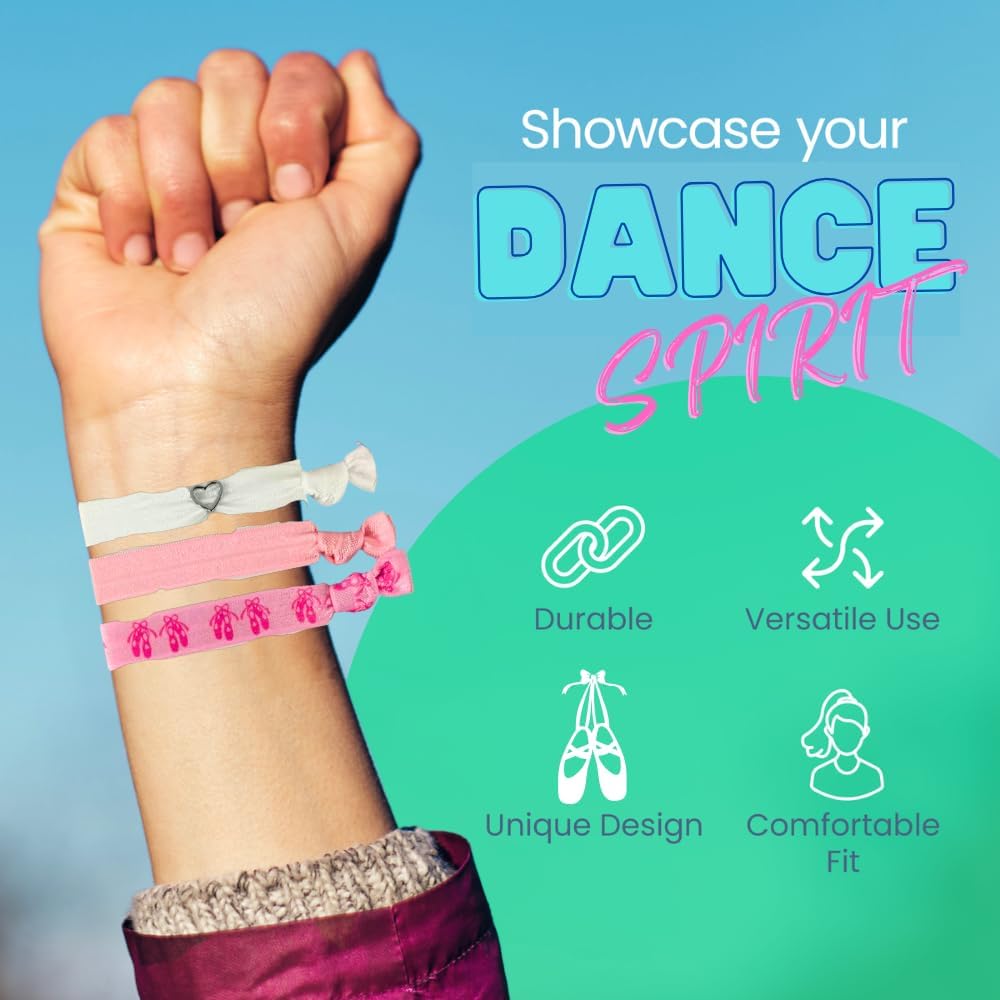 Infinity Collection Dance Hair Ties (Pink)- Ballerina Hair Accessories for Girls. No Crease Girls Hair Elastics. Elastic Hair Ti