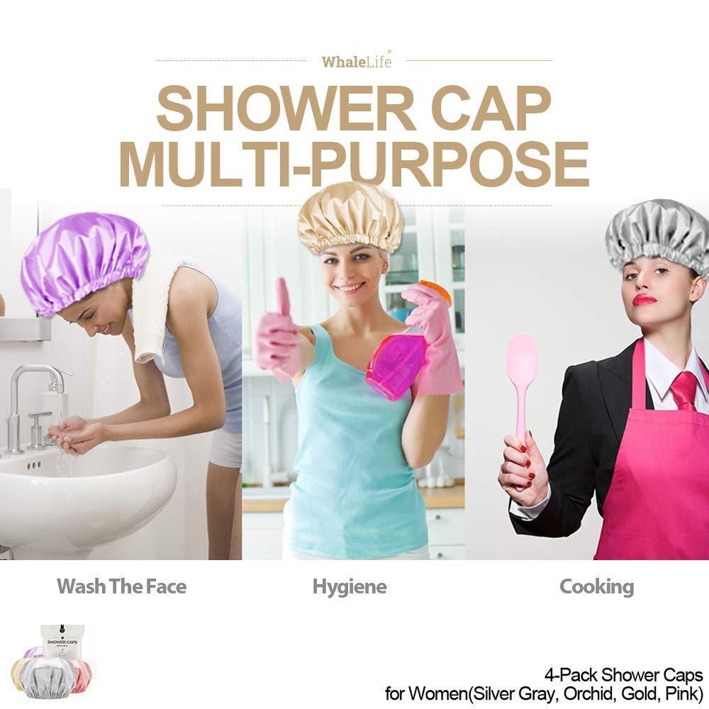 Shower Cap For Women Reusable Extra Large Shower Caps For Men Satin Double Layer Eva Waterproof Long Hair Caps(Silver Gray, Orch