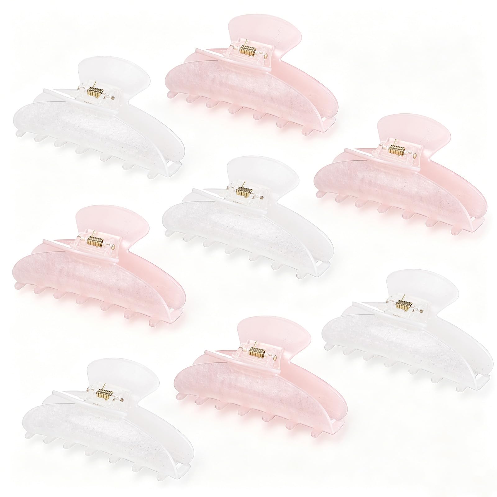 Yuxung 8 Pcs Large Acrylic Hair Claw Clips for Women Non slip Strong Hold Clamps for Thick and Thin Hair (French,Pink,White)