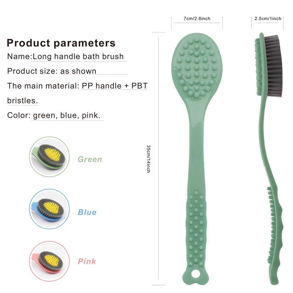 Qicheng&Lys Long Handle Bath Brush, Soft And Comfortable Massage Brush Bath Brush - 14 Inches (Blue Und Green)