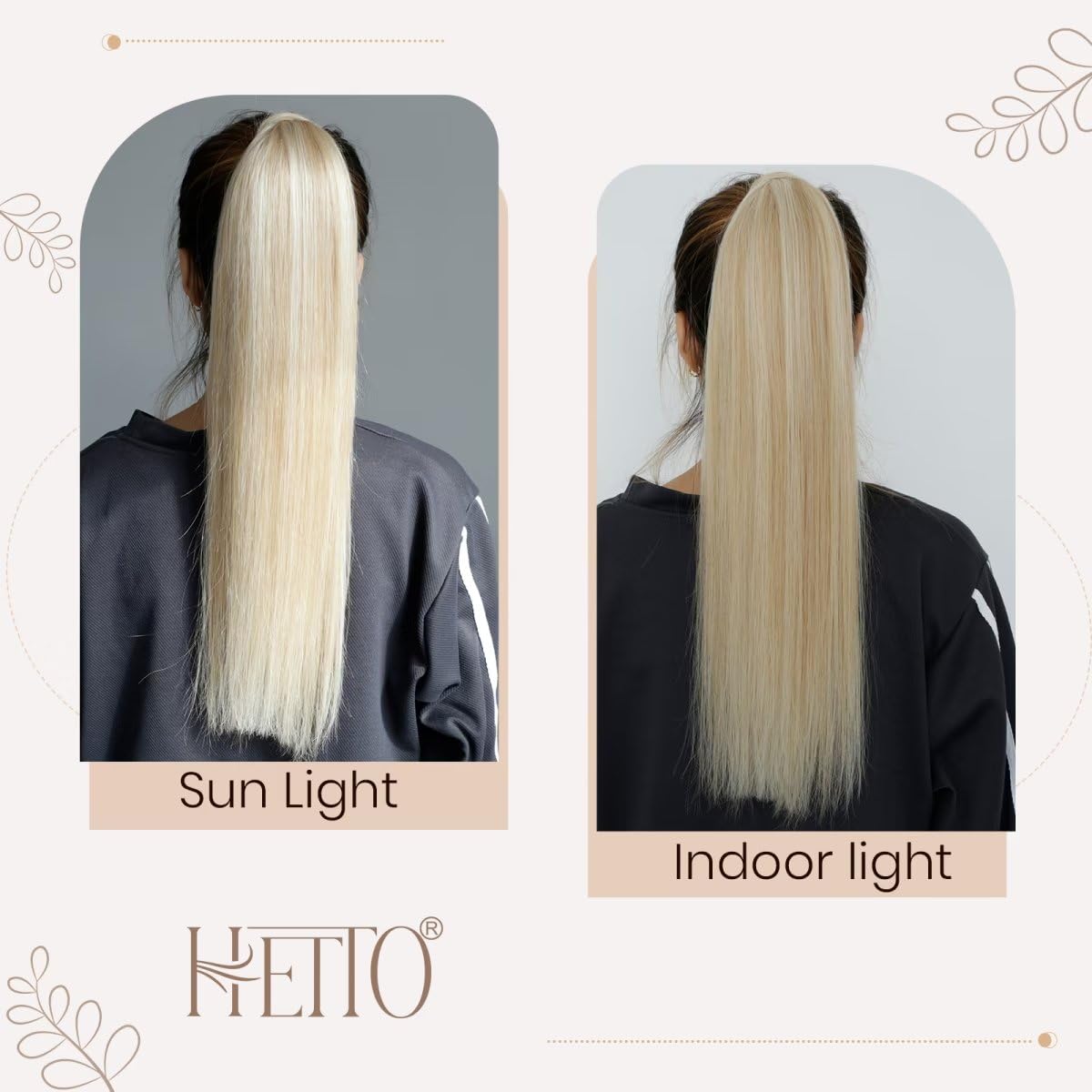 Hetto Wrap Around Ponytail Extension Human Hair 22 Inch 100G Magic Paste Ponytail Hair Extensions Real Hair #14/613 Blonde Human