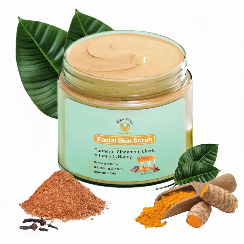 GlowRious Turmeric Face Scrub with Vitamin C & Honey  Gentle Exfoliating Facial Scrub for Skin & Even Tone  with Cinnamon & C