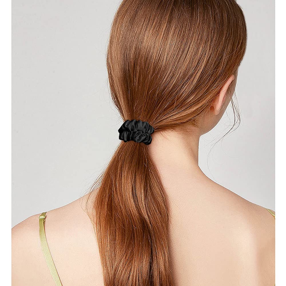 OLESILK Mulberry Thick Black Silk-Scrunchie for Women, Silk Hair Scrunchies for Curly Hair, Silk Hair Ties, Silk Elastics Ponyta