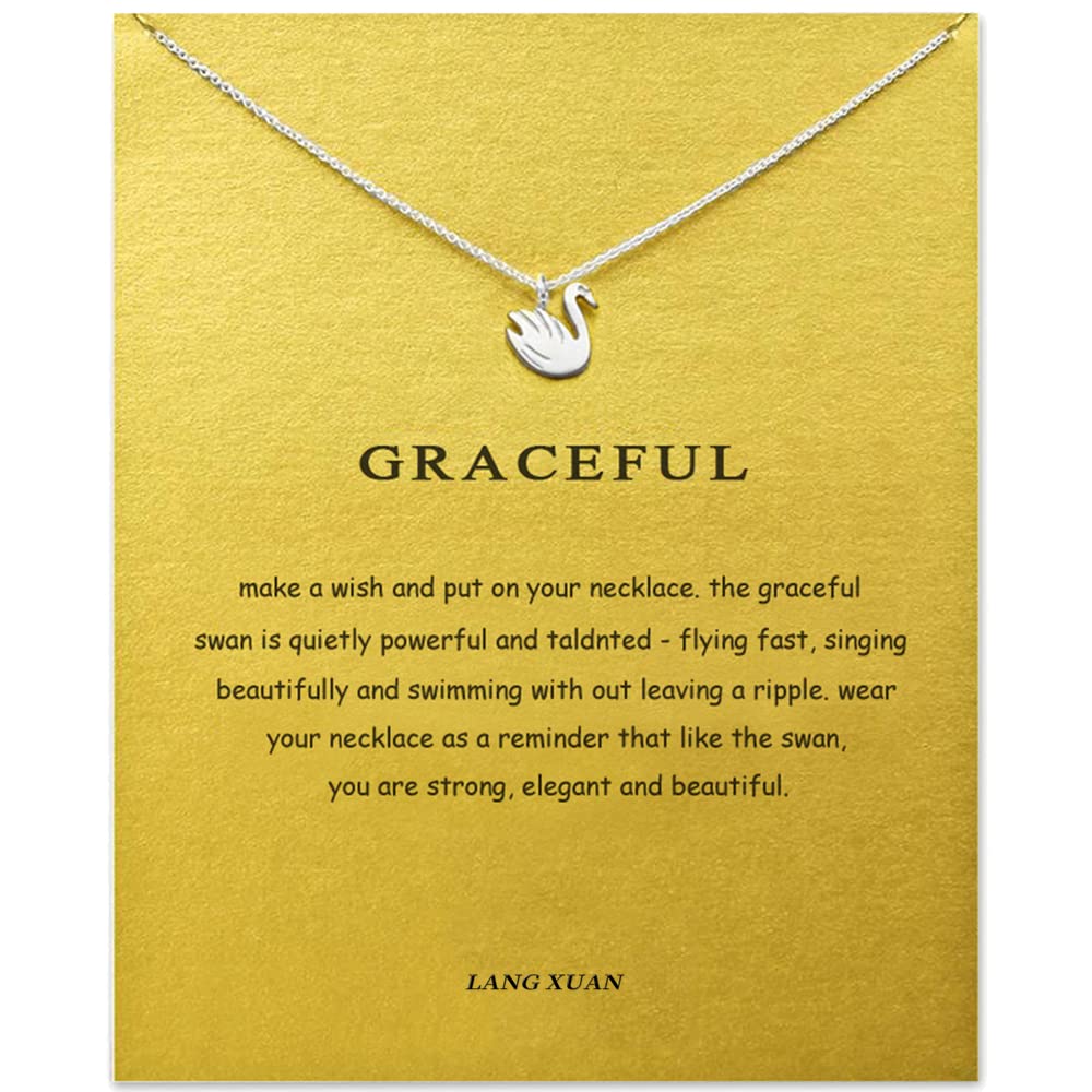 LANG XUAN Friendship Swan Compass Necklace Message Card Elephant Pendant Good Luck Elephant Pendant Chain Necklace with Gift Car