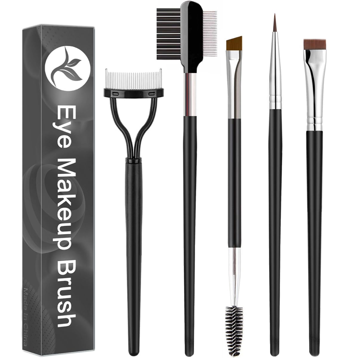 KINGMAS 5pcs Eye Makeup Tools Set - Eyebrow Brush, Eyeliner Brush, Lash Separator, Comb, Spoolie - Plastic, A Variant, Model E-JM7719
