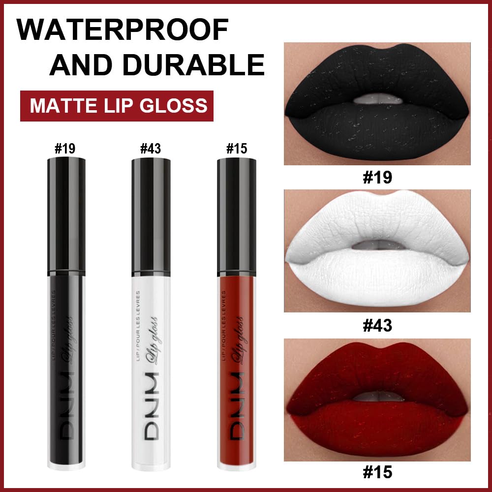 Amy'S Diary Dark Red White Black Matte Plum Liquid Lipstick 3Pcs Sets,24-Hour Lipstick Long Lasting Permanent L Magic Lipstick W