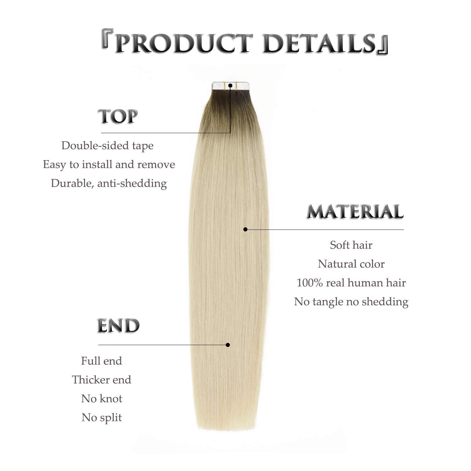 Anrosa Hair Extensions Tape In Double Sided Real Skin Weft 20Pcs 50G Platinum Ash Blonde With Darkest Brown Base Color 14Inch Re