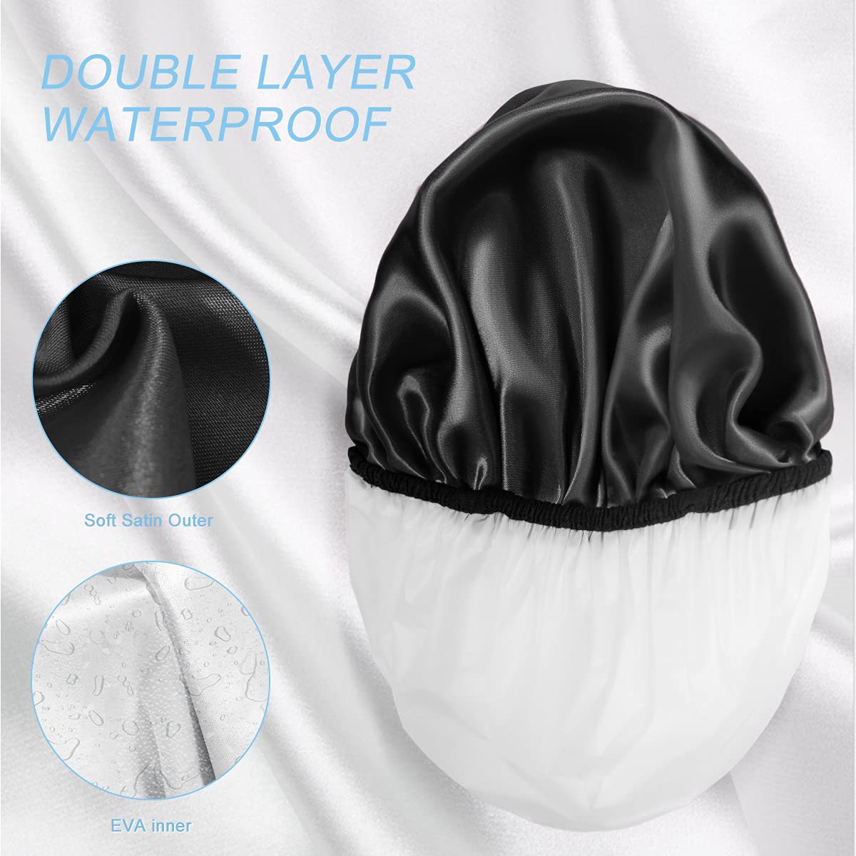 Aquior Shower Cap,4-Pack Large Shower Caps For Women Long Hair, Premium Soft Silky Satin Reusable Hair Cap For All Hair Lengths